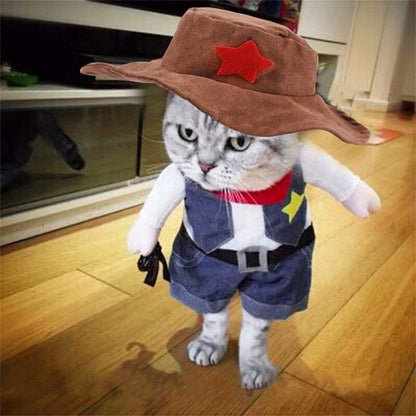 Halloween Cat Cowboy Costume Hat Funny Costume for Cats & Small Dogs- XL