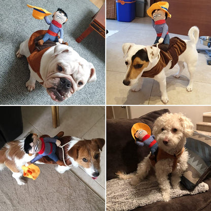 Pet Costume Dog Costume Clothes Pet Outfit Suit Cowboy Rider Style with Doll and Hat Pet Costume (S)