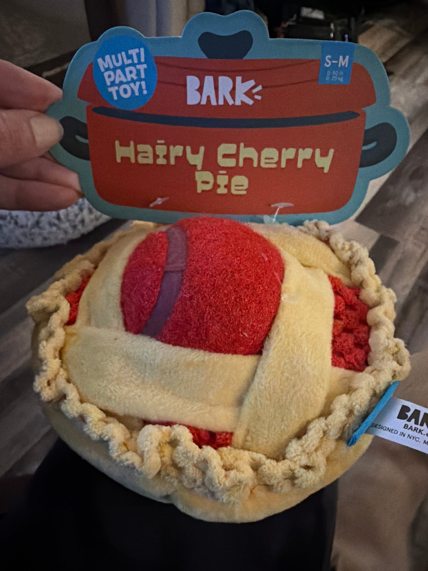 Bark Hairy Cherry Pie dog toy s/m