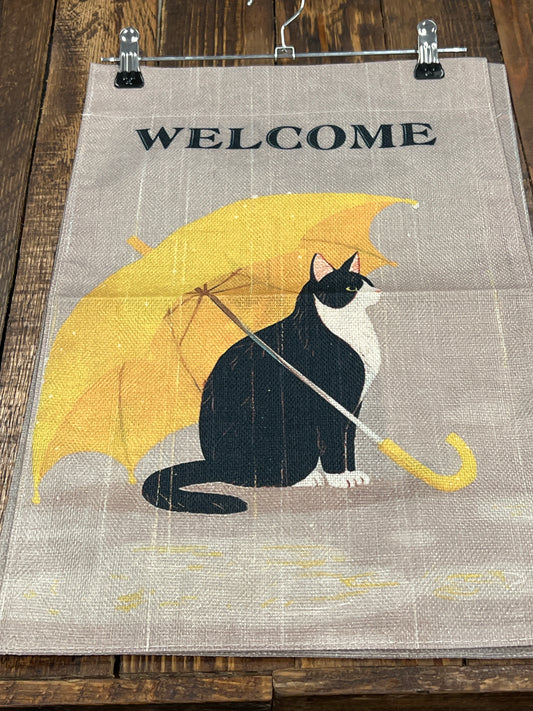 Welcome Rainy Day Cat Garden Flag woven fabric