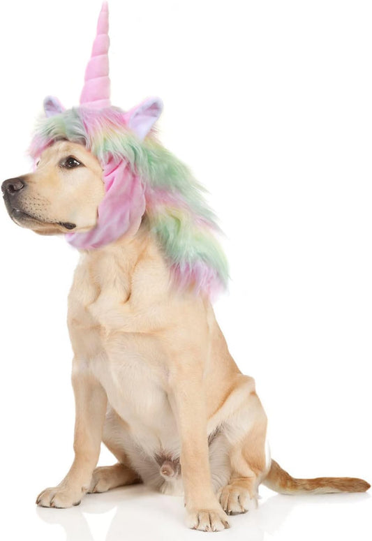 Funny Reindeer Moose Dog Costume - Cute Furry Pet Wig for Halloween & Christmas - Unicorn-Colorful, Size L