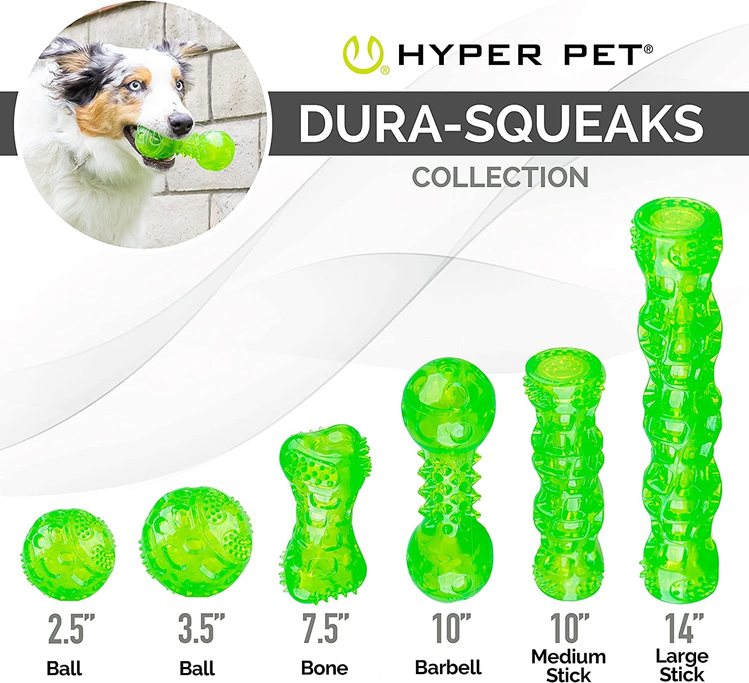 Durasqueak Dog Ball Toy, Interactive Dog Toys That Float and Squeaks for Playing, Fetching and Retrieving-Great Alternative to Traditional Tennis Balls Green 2.5 Inch