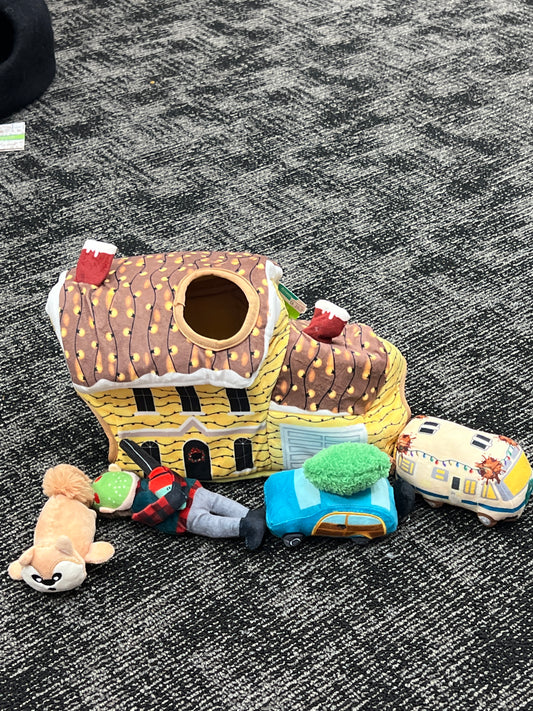 National Lampoons Christmas Vacation Holiday House plush puzzle hide and seek dog toy