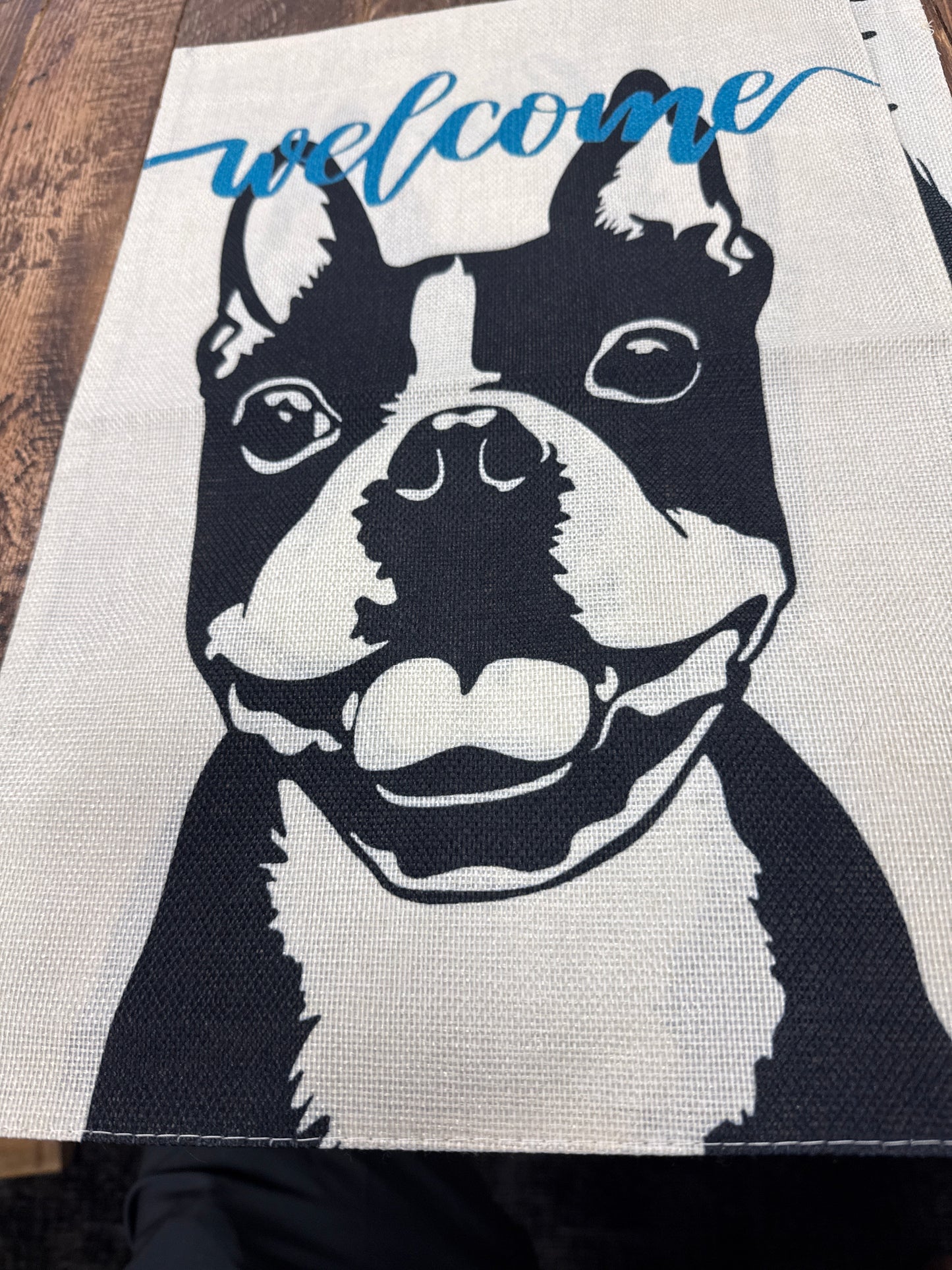 Welcome Boston Terrier garden flag woven fabric