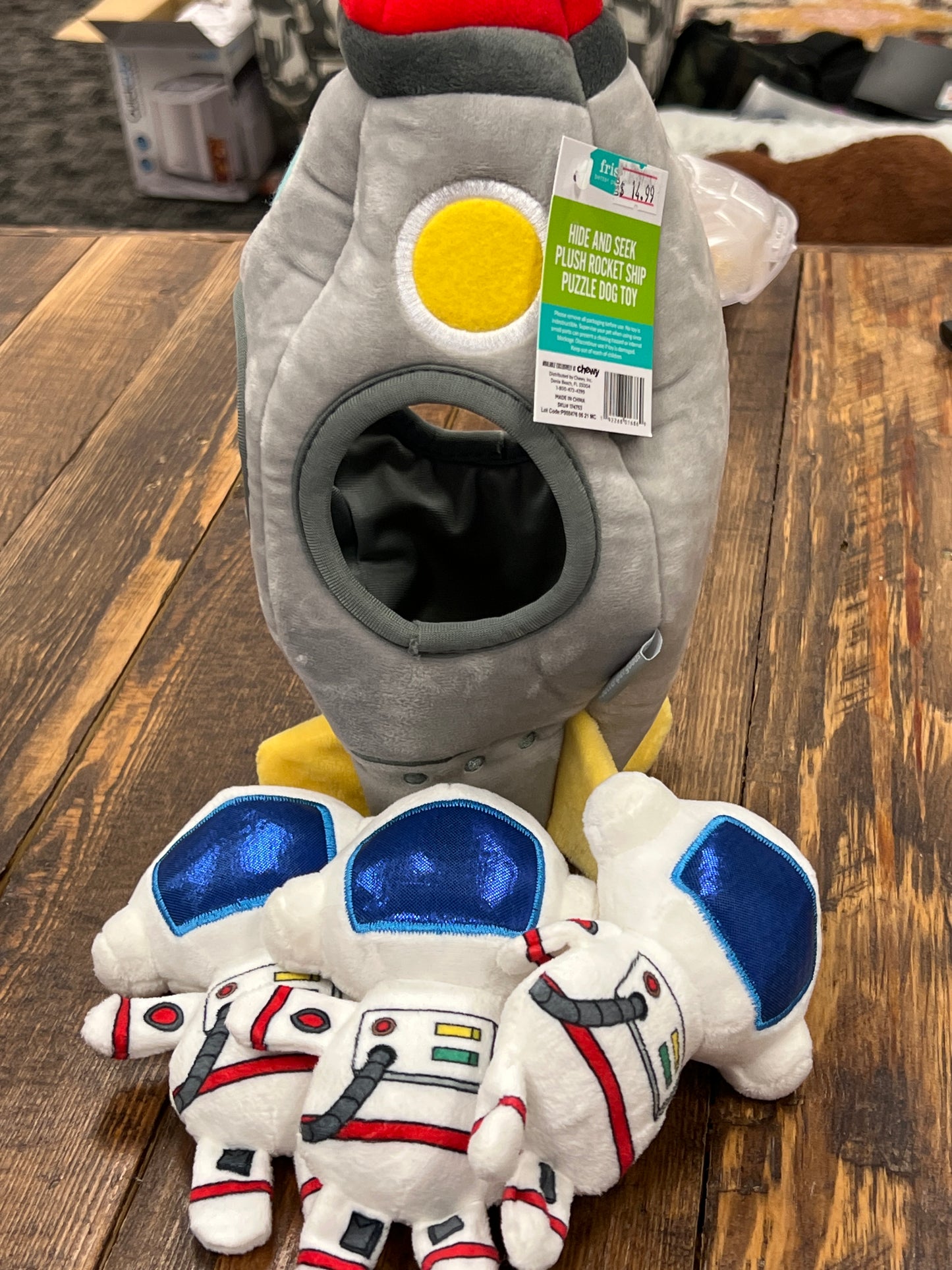 Rocket ship plush hide and seek puzzle dog toy size small medium