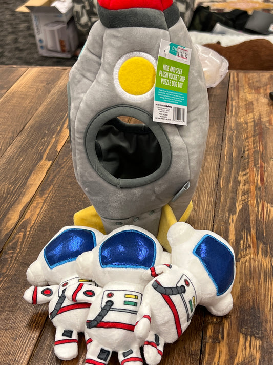 Rocket ship plush hide and seek puzzle dog toy size small medium
