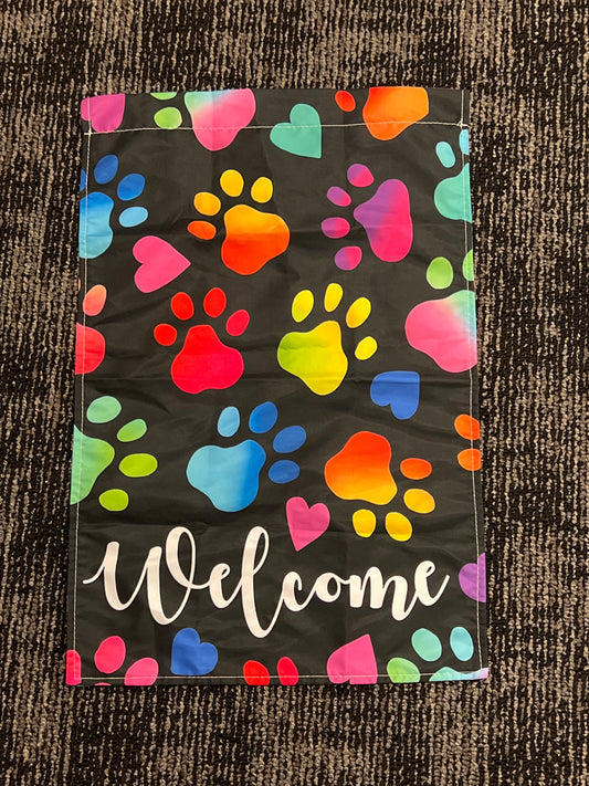 Colorful pawprint Welcome garden flag nylon