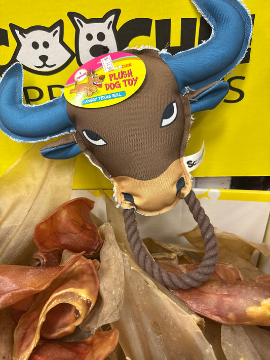 Scoochie Angry Texas Bull Plush Dog Toy Rope