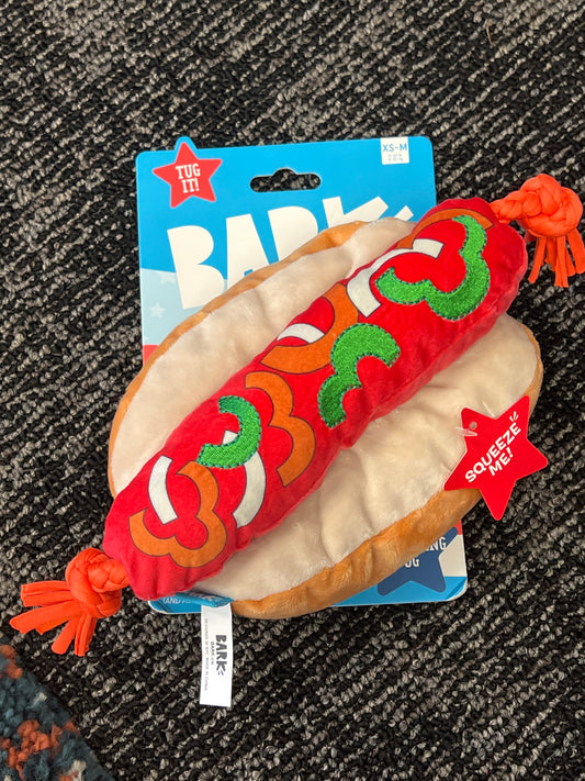 Bark Yankee Doodle everythign Hot dog xs/m dog toy
