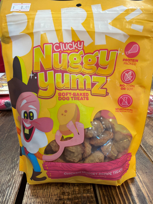 Bark Clucky Nuggy Yumm soft baked dog treats chicken nuggets XL 10oz bag