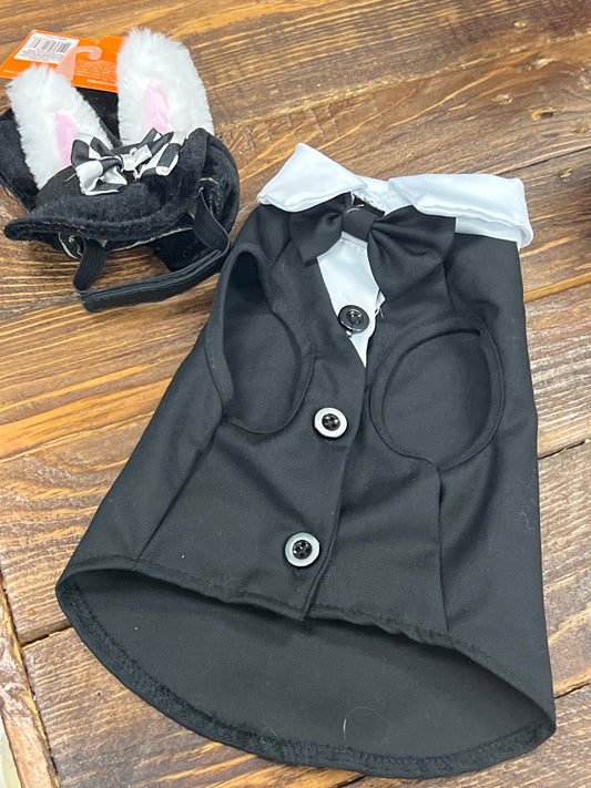 Pet Costume top hat with bunny ears and tuxedo size small