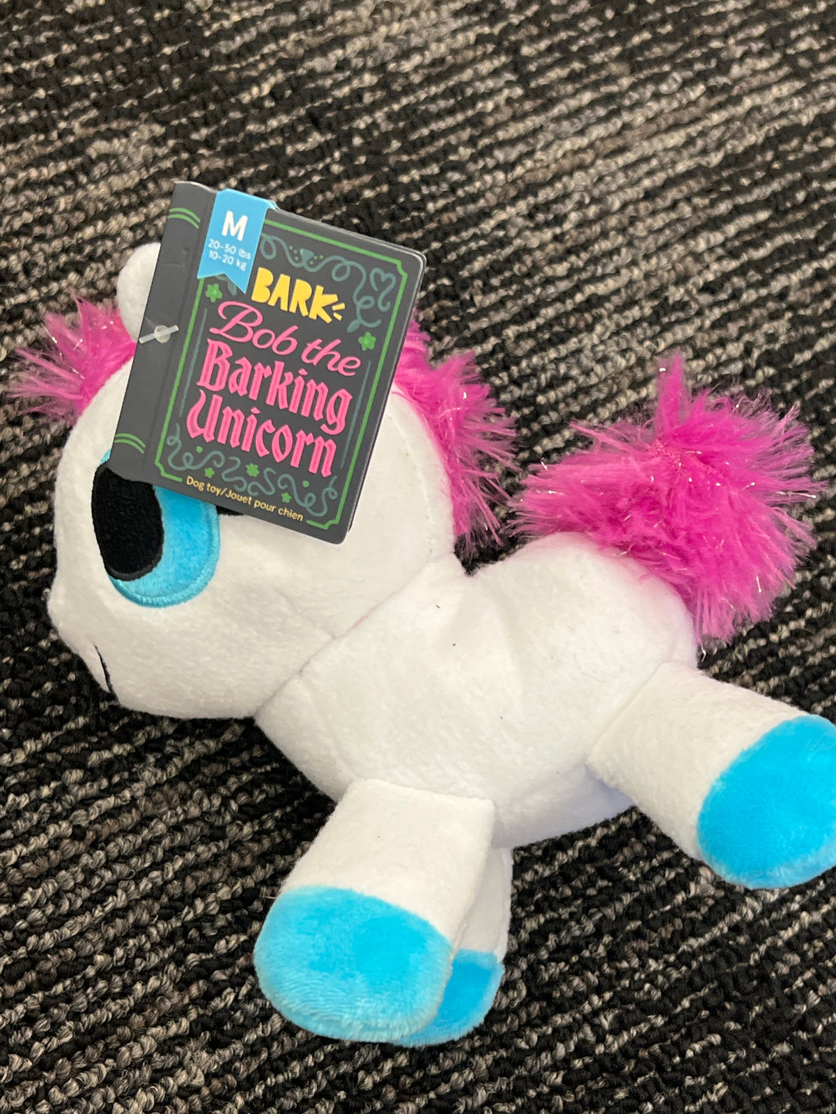 Bark Bob the barking unicorn size medium dog toy