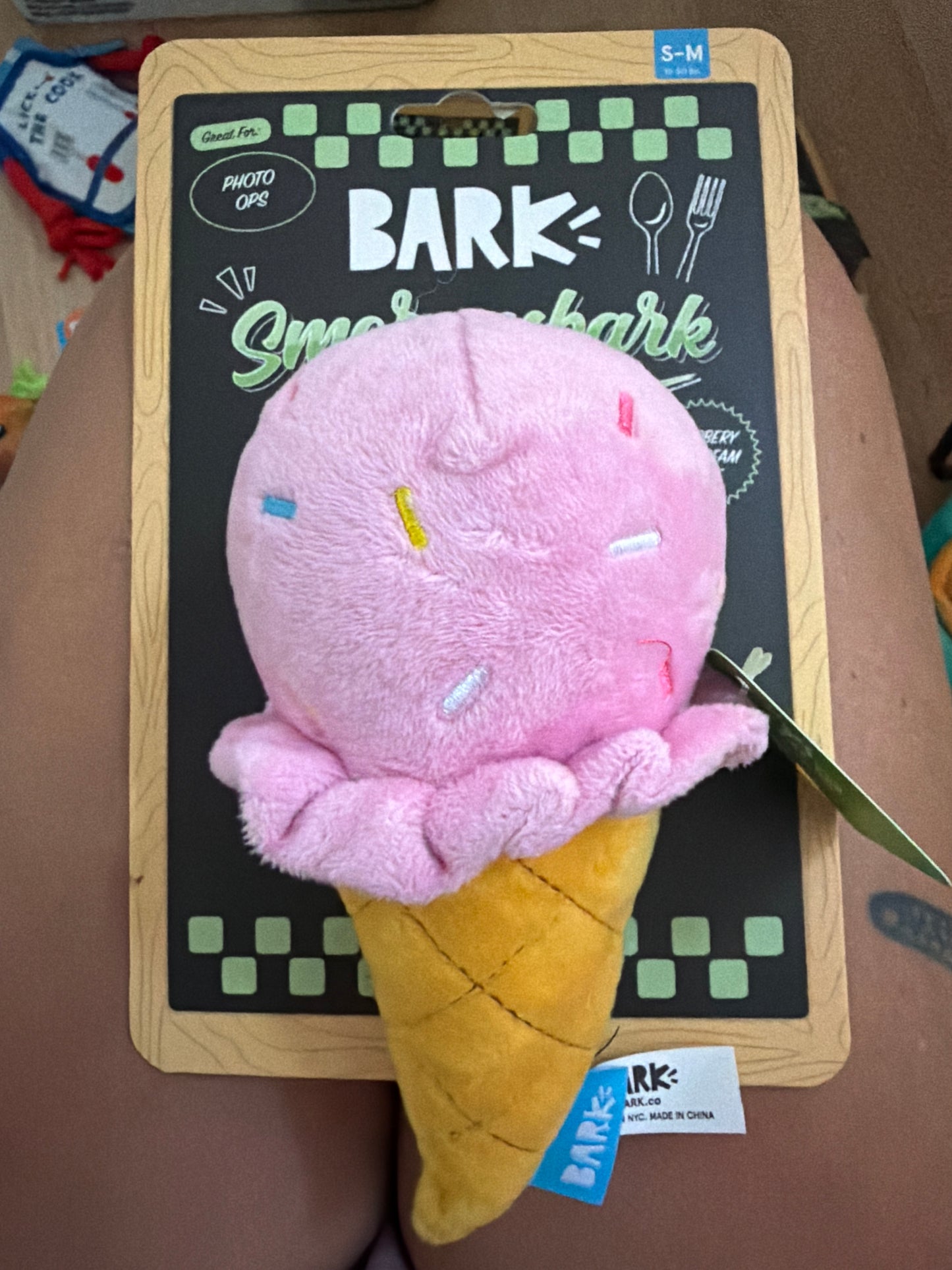 Bark Smorgasbark slobbery ice cream cone dog toy size s-m