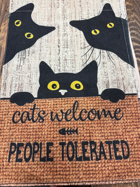 Cats welcome people tolerated garden flag woven fabric