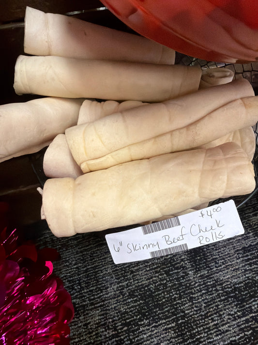 6” skinny beef cheek rolls natural dog treat