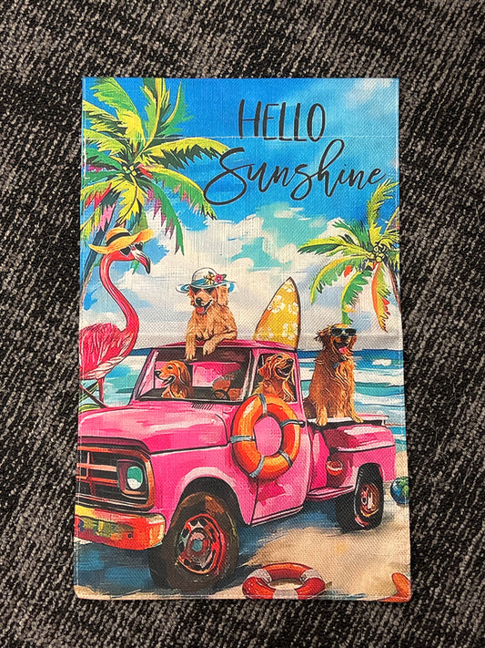 Hello Sunshine retrievers garden flag woven fabric