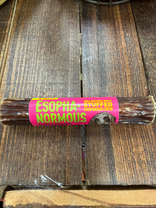 Etta Says! Esopha-normous bull stick stuffed esophagus dog chew 5”