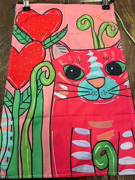 Valentine’s cat plant garden flag woven fabric