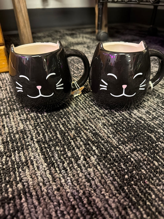 Black cat mugs set of 2