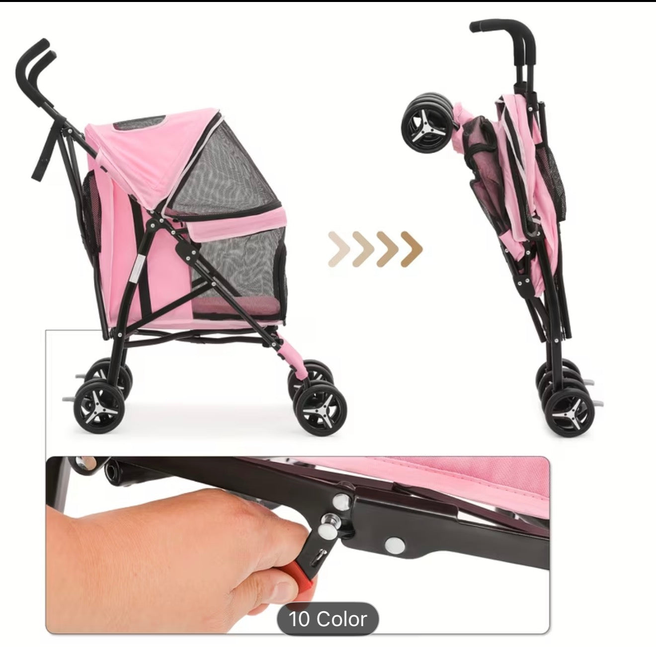 Pink folding umbrella Pet Stroller