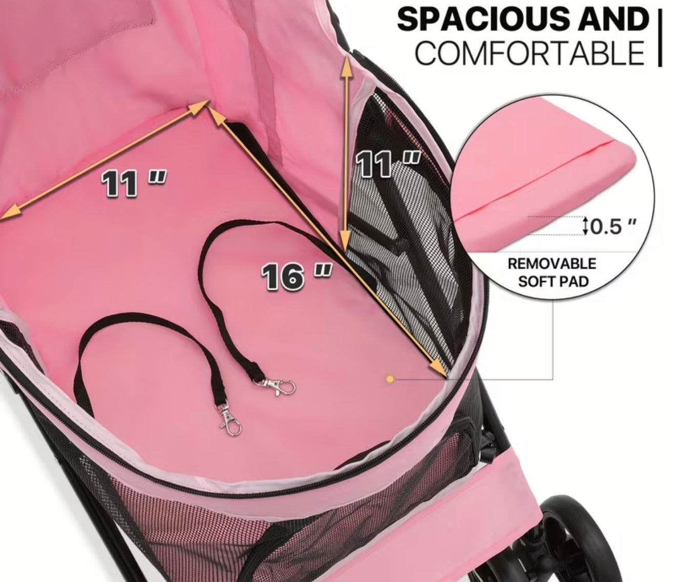 Pink folding umbrella Pet Stroller