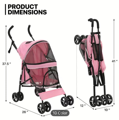 Pink folding umbrella Pet Stroller