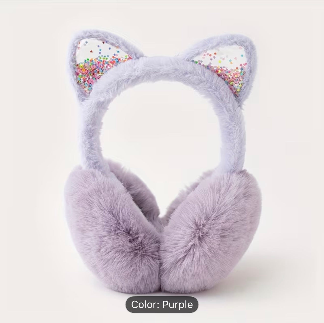 Purple pastel sparkle stars Cat Ear Muffs Teens adults
