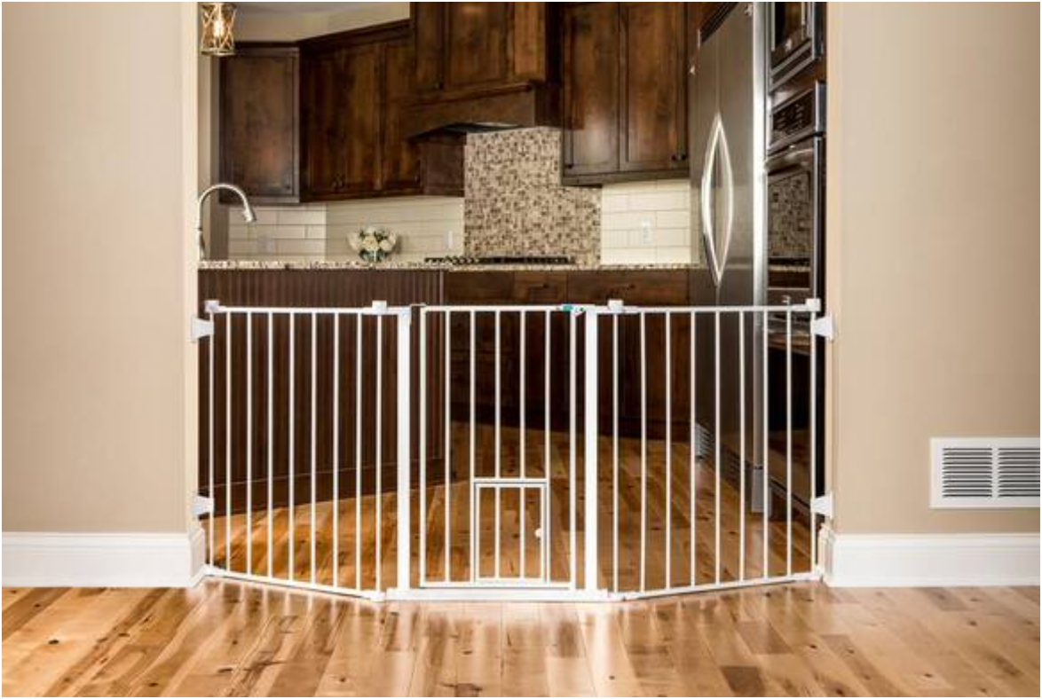 Carlson Flexi Extra Wide Walk-Through Pet Gate with Small Pet Door, White 50-76"