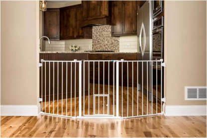 Carlson Flexi Extra Wide Walk-Through Pet Gate with Small Pet Door, White 50-76"