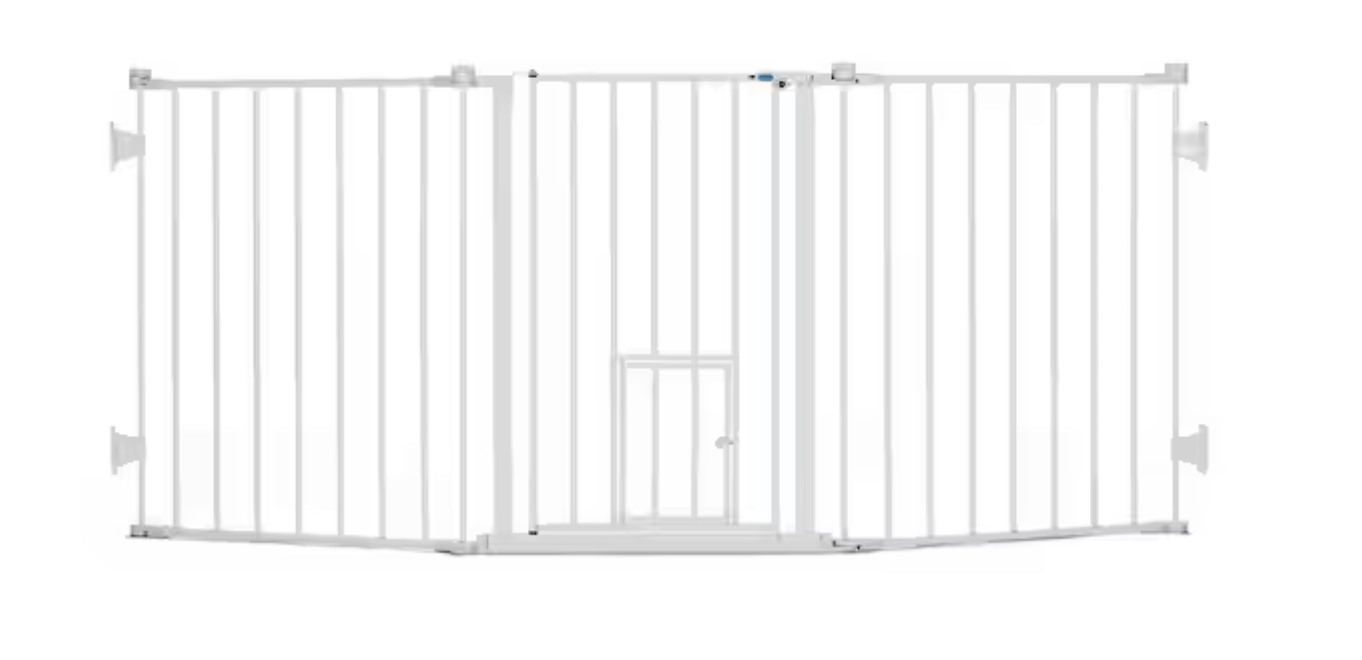 Carlson Flexi Extra Wide Walk-Through Pet Gate with Small Pet Door, White 50-76"