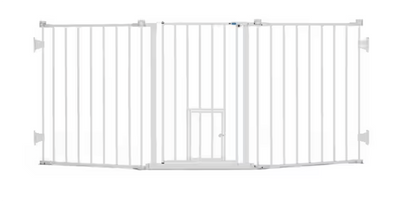 Carlson Flexi Extra Wide Walk-Through Pet Gate with Small Pet Door, White 50-76"
