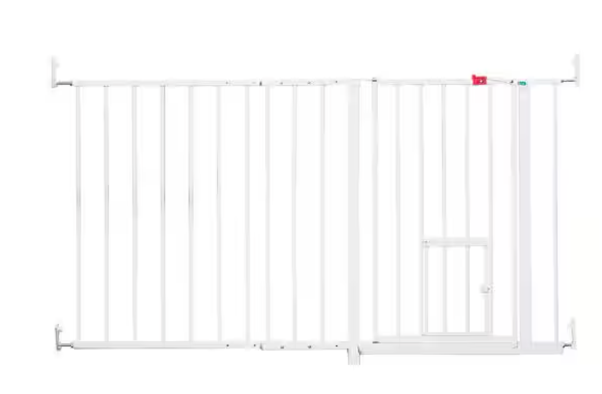 Carlson Maxi Extra Wide Walk-Through Pet Gate with Small Pet Door, White 34-59"