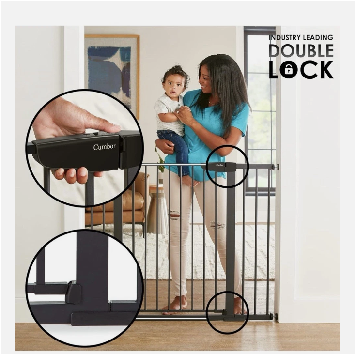 Cumbor 36" Extra Tall Baby, Dog, Kid Gate, 29.7"- 46" Width, Auto Close, Black
