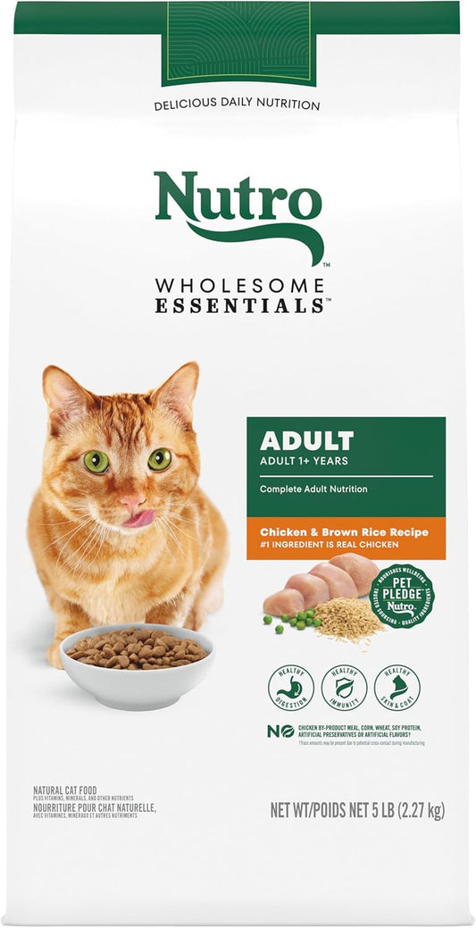 WHOLESOME ESSENTIALS Natural Dry Cat Food, Adult Cat Chicken & Brown Rice Recipe Cat Kibble, 5 Lb. Bag