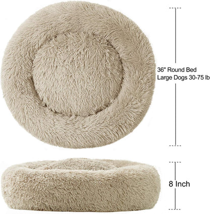 Washable Dog round Bed Large, Donut Dog Bed Large Dog, Comfy Dog Calming Cuddler Bed