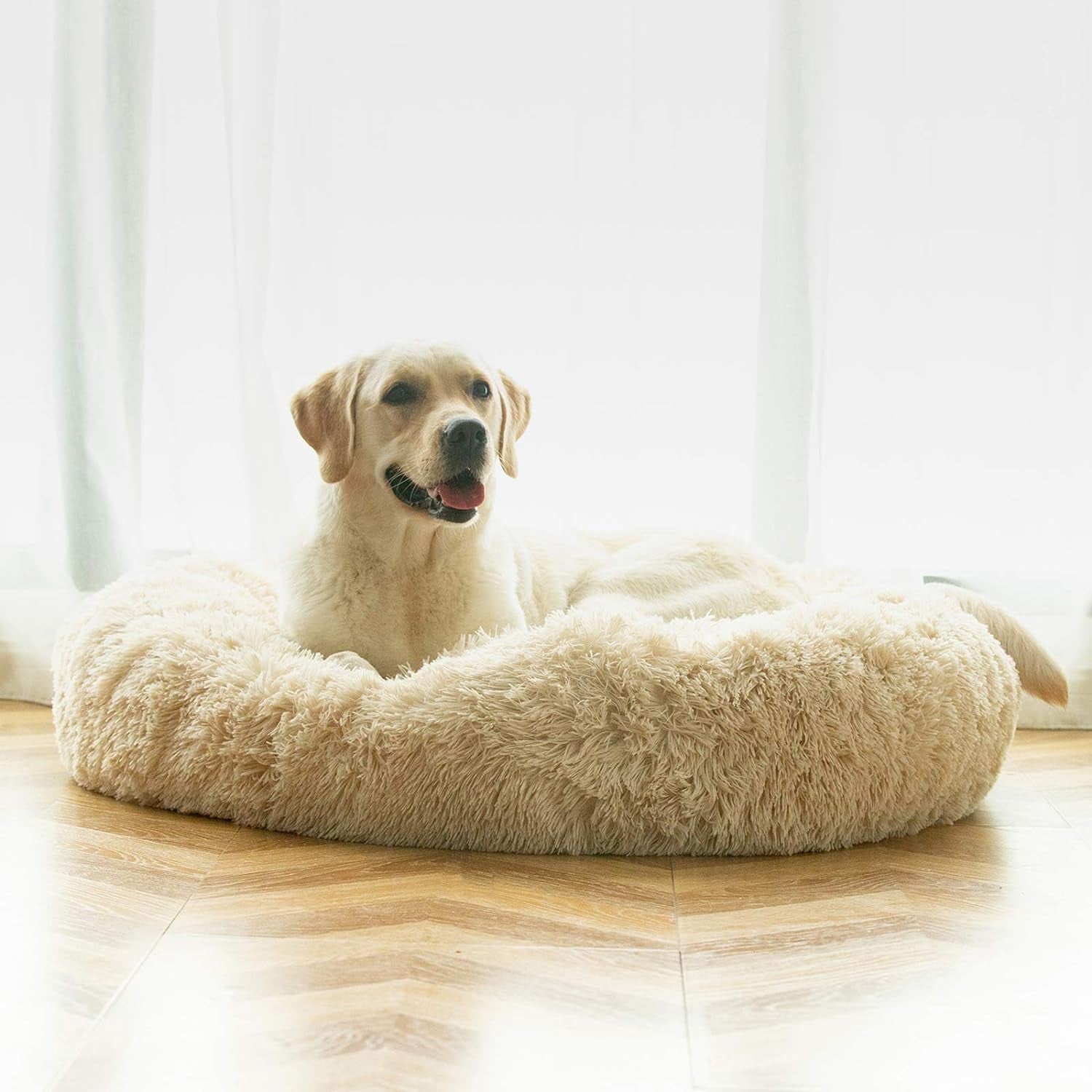 Washable Dog round Bed Large, Donut Dog Bed Large Dog, Comfy Dog Calming Cuddler Bed