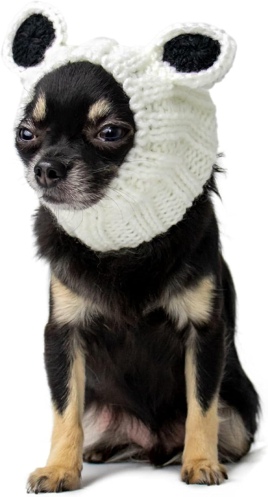 Panda Costume - Warm Knit Dog Snood Wrap for Pets, Neck Ear Cover Protection, Halloween Winter (Small)