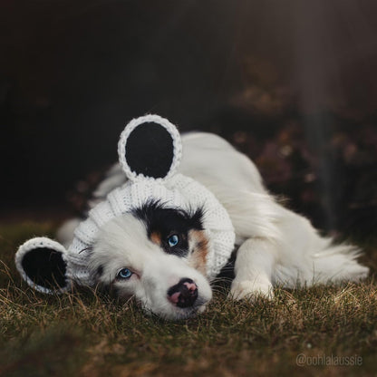 Panda Costume - Warm Knit Dog Snood Wrap for Pets, Neck Ear Cover Protection, Halloween Winter (Small)