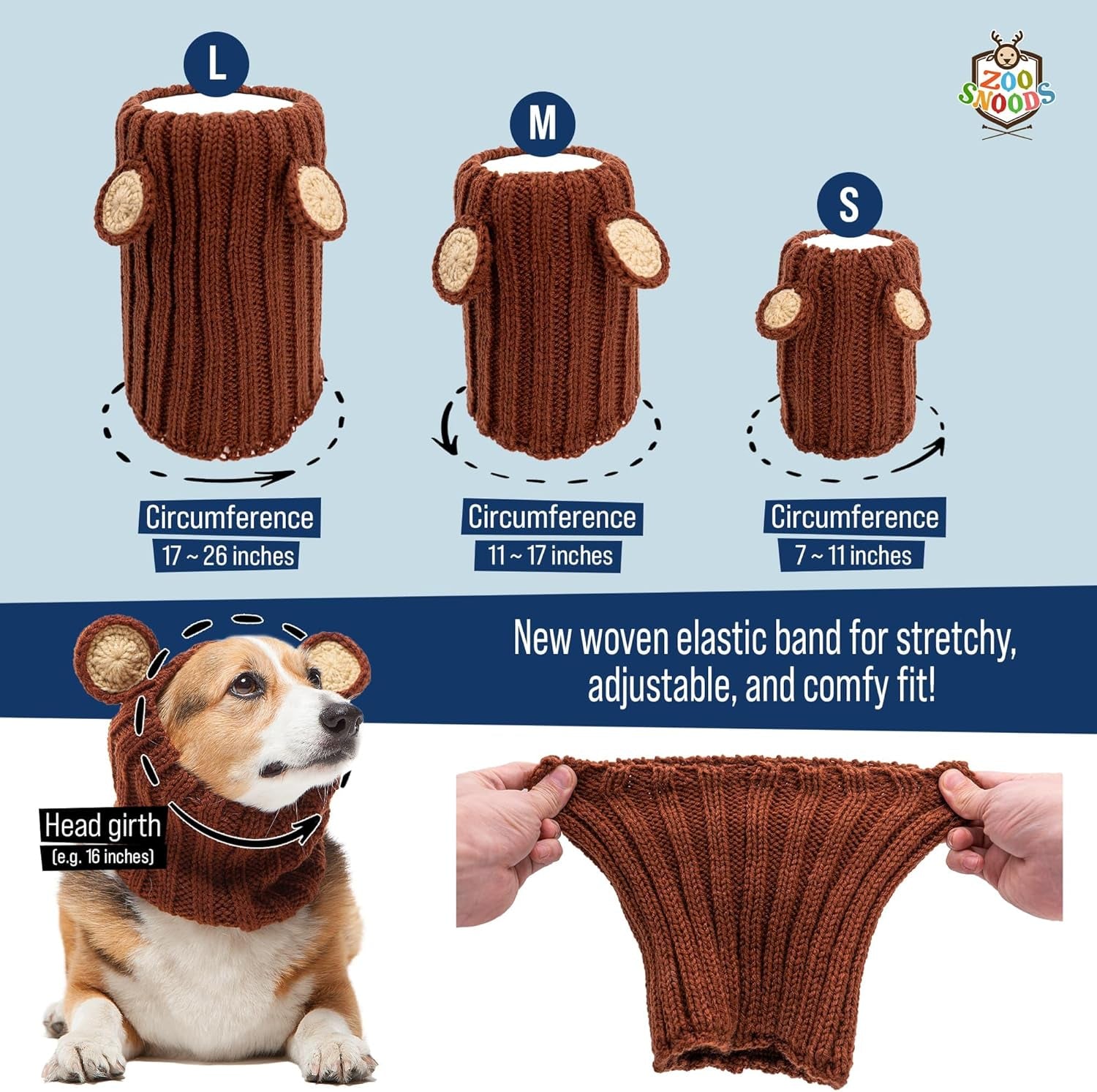 Dinosaur Costume - Warm Knit Dog Snood Wrap for Pets, Neck Ear Cover Protection, Halloween Winter (Small)